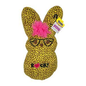 Peeps EMO Cheetah Print Bunny 16" Plush Toy Yellow